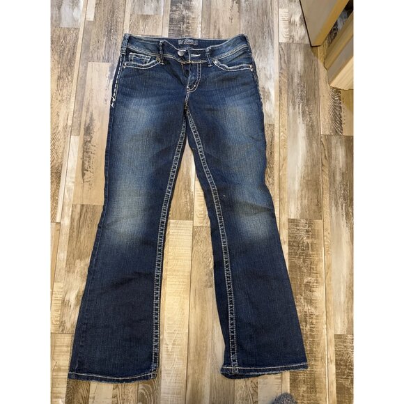 Silver Suki Surplus Womens Bootcut Jeans Size 12 Dark Wash Denim (worn hem) - Picture 1 of 9